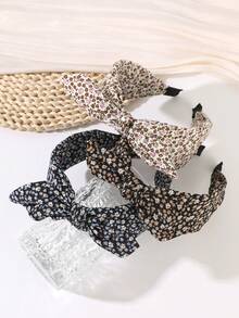 3/1pc Versatile Knotted Fabric Headband, All-Over Ditsy Floral Wide Band, Essential Simple Fashion Hair Accessory For Women's Casual Styling - Multicolor - View 4