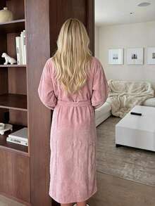 Bathrobe Soft Touch Contain Cotton Bathrobe For Women & Men - Made In Turkey, Lightweight, Absorbent, Comfortable Bath Robe - Rose Red - View 5