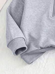 2pcs/Set Girls Black Bow Print Half-Zip Hooded Sweatshirt And Pants Set, Autumn/Winter Fashion Comfortable Outfit - Multicolor - View 6