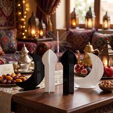 Hollow Out Assemble Acrylic Ramadan Decor, Crescent Moon Mosque Palm Tree Table Sign, Ramadan Kareem Eid Mubarak Muslim Home Tabletop Ornament Festival Gift - A - View 3