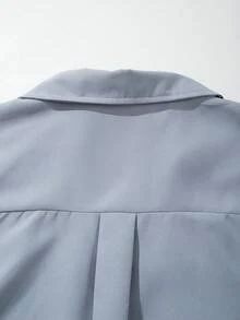 男士中性翻領開襟衫休閒商務通勤百搭成熟款純色口袋短袖寬鬆翻領襯衫春夏款 - 灰色 - 查看 8