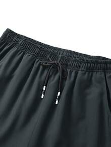 Plus Size Men's Summer Lightweight Sports Casual Straight Leg Pants With Drawstring Design, Versatile Streetwear - Dark Grey - View 4