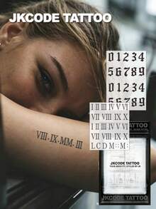 JKCODE TATTOO 2 Pcs Semi-Permanent Tattoo Kit | Arabic Numerals, Roman Bumerals Tattoo For Arm, Neck, Waterproof, Realistic Fake Tattoos, Botanical, Magic Tattoos, Lasts 1-2 Weeks, Tattoos For Women And Men, Hand Tattoo, Perfect Gift - Halloween - View 5