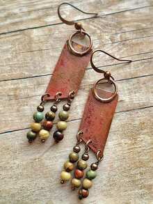 1 Pair Vintage Copper Color Western Cowboy Bohemian Style Earrings With Distressed Fashion Beads And Tassels - Brown - View 3