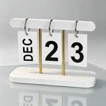 1pc Minimalist Flip Perpetual Calendar, Reusable Month & Date Desk Calendar, Nordic Style Desktop Date Display Stand With Gold Metal Rod, Suitable For Home, Office, Study Shelf Decor - Multicolor - View 1