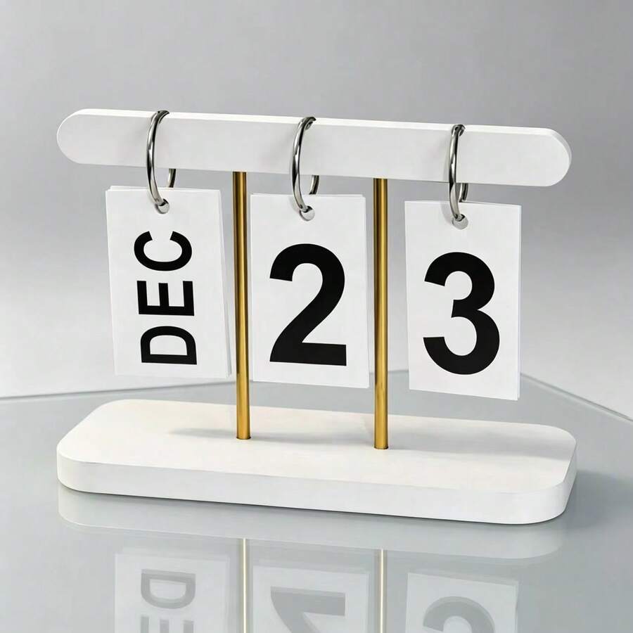 1pc Minimalist Flip Perpetual Calendar, Reusable Month & Date Desk Calendar, Nordic Style Desktop Date Display Stand With Gold Metal Rod, Suitable For Home, Office, Study Shelf Decor - Multicolor - View 1