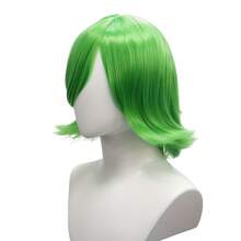 Wig Cosplay Anime Disgust – Rambut Pendek Hijau Terang dengan Poni Samping & Ujung Keriting untuk Halloween, Konvensi Anime, Permainan Peran, Kostum Pesta - Hijau - View 3