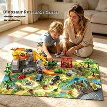 1pc Dinosaur Research Center Toy Set With Crane And Small Car, Map Vehicle Construction Track Combination, Dinosaur Model, Parking Obstacles, Suitable For 3-12 Years Old Children's Birthday Gift, Christmas Gift, New Year Gift - Multicolor - View 1