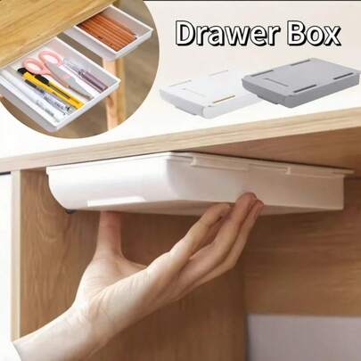 Caja de Almacenamiento Oculta para Escritorio, Cajón de Almacenamiento Autoadhesivo de Plástico, Organizador Simple para Artículos Diversos, Cosméticos y Papelería