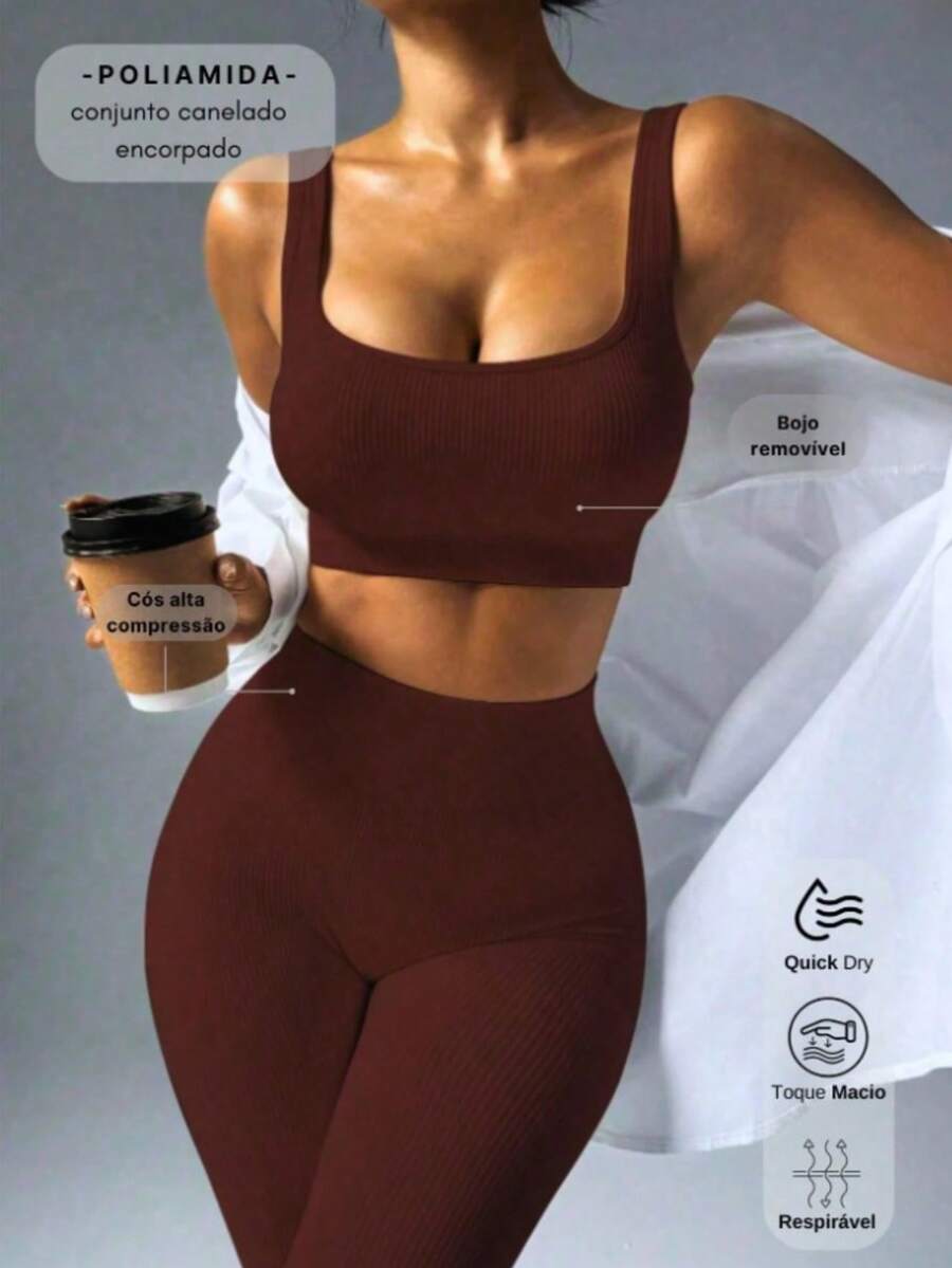 Ribbed Fit Set - Soft Comfort And Practicality - Café integral - Ver 1