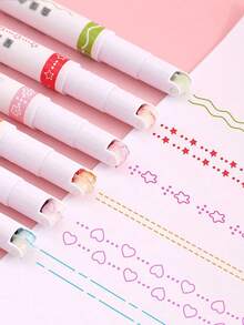 6 Colors Wavy Fluorescent Ink Border Pens, Suitable For DIY Projects And Curved Marking, Versatile Use, Ideal For School And Office. Random Colors, Back To School Creative Patterns, Party Gatherings, Birthday Gifts, Reward Small Gifts, Halloween Gifts, Christmas Gifts - Rollerball Pen - View 5