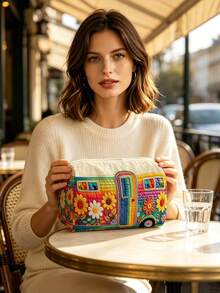 New 2D Floral Pattern Quilted Makeup Bag, Lightweight And Portable, Stackable Storage; Made Of Breathable Mesh And Washable Lining; Suitable For Storing Makeup Brushes, Lipsticks, Skincare Bottles, Jewelry And Other Items, Meeting Daily Organization, Overnight Travel, Vacation And Gym Storage Needs; An Ideal Choice For Travel Enthusiasts, Helping You Organize Small Items Neatly And Conveniently. (Printed Pattern Randomly Distributed) - Multicolor - View 4
