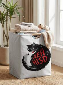1pc Storage Basket, Laundry Hamper, Washing Basket, Storage Bin, Kitten Print Design, Foldable Multipurpose Storage Box With Wooden Handles, Ideal For Daily Clothes Storage And Arrangement - Multicolor - View 9