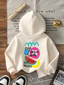 Toddler Boys Fruit Graphic Hoodie Casual Long Sleeve Drawstring Sweatshirt - Apricot - View 3