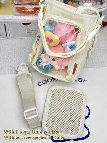 Tas Ita Mini Kawaii dengan Penutup Tali Serut, Bagian Depan Transparan, Tas Botol Air dengan Panel Sisipan, Pegangan yang Dapat Dilepas, Tas Selempang Kecil, Tas Tangan Lucu, Tas Jinjing - Hitam - View 9