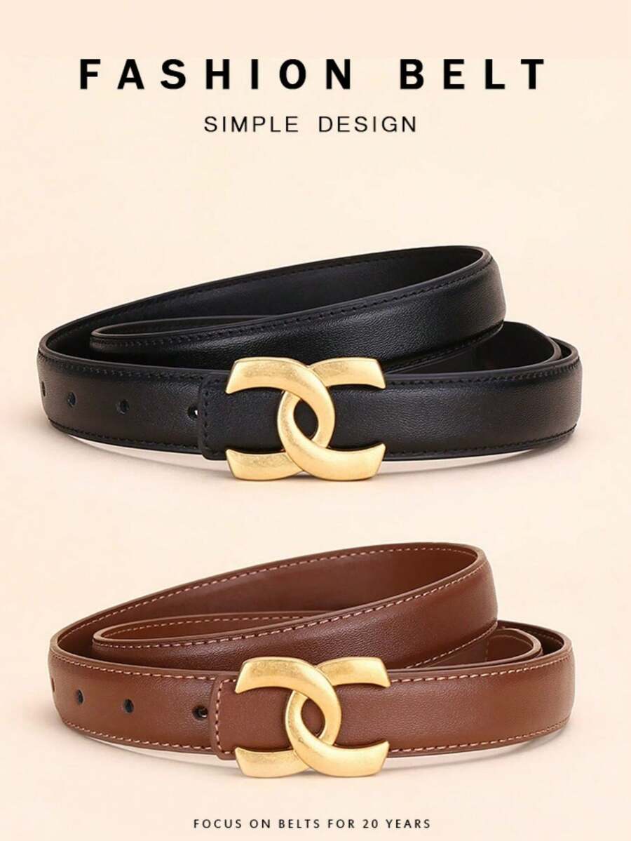 New Alloy Geometric Line Buckle Fashion Belt, Minimalist Versatile Jeans Belt, Thin Waist Belt, Suitable For Workplace, School, Outdoor And Multiple Occasions - Multicolor - View 1