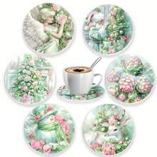 6pcs Fresh Green Christmas Theme Acrylic Coaster Set - Heat Resistant, Desktop Protection, Suitable For Home, Office And Themed Parties - Acrylic Coaster - View 4