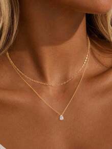 Layered Gold Necklaces For Women,14K Gold Plated CZ Pendant Necklace Stack Dainty Layering Teardrop Choker Necklaces Set Cute Gold Jewelry Sets - Gold - View 6