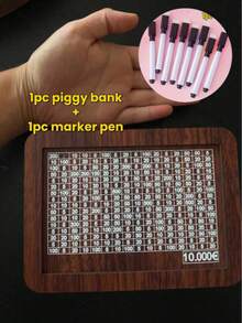 2pcs Money Box Set (1 Money Box + 1 Marker Pen) 1000/3000/10000 Euro Savings Box, 3 Sizes Available, Wooden Reusable Money Vault, Kids Challenge Savings Box, High-Quality Wooden With Number Counter, Can Store Coins And Banknotes, Perfect Gift For Friends And Family, Suitable For Thanksgiving And All Occasions - Piggy Bank - View 14