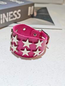 1pc Y2K Millennium Style PU Leather Wide Bracelet, Zinc Alloy 3D Pentagram Rivet Belt Buckle Wristband, Sweet Cool Punk Hip-Hop Multi-Color Versatile Adjustable Wrist Accessory - Star Bracelet - View 4
