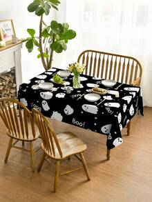 1pc,Simple Ghost Halloween Style Tablecloth,Rectangular Tablecloth,Suitable For Picnic Or Party Decoration Tablecloth,Restaurant Decoration,Kitchen Decoration Tablecloth,Birthday Party And Home Decor - Black - View 3