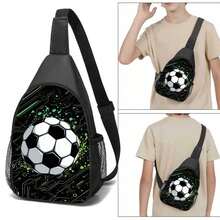 Crossbody Bag, Football Style, Front Pocket Sports Bag, Colorful Holiday Football Print - Casual Style Shoulder Bag, Polyester Material - 彩色 - 查看 4