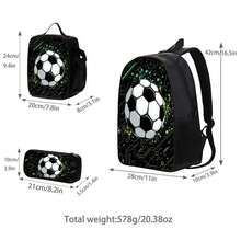 3pcs Football-Black/Golden/Blue Themed Backpack Set With Pencil Case&Storage Bag - Durable Polyester, Lightweight, Fashionable Mixed Colors - Multicolor - View 3
