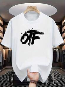 Men's Short-Sleeve T-Shirt, Casual, Crew Neck, With Minimalist Creative Print. - 白色 - 查看 1
