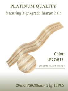 DNE HAIR 10片裝 100% 真人髮 無縫隱形黏貼式接髮 #P27/613 高光澤淺金色直髮 14-22英吋長度 絲滑順暢 健康厚髮尾 適合細髮女性日常使用與專業美髮沙龍使用 - SP27/613 - 查看 15