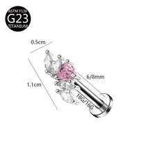 1件 G23鈦金內螺紋 1.0/1.2mm 穿刺耳釘，配鋯石心形多色耳軟骨釘，適合女性日常佩戴珠寶 - 馬眼愛心 - 查看 5