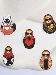 1pc Cute Mixed Color Matryoshka Doll Pattern Brooch, Lapel Pin For Clothes And Backpack, Friendship Gift, Unisex Daily Accessory - Multicolor - View 7