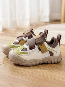 1 Pair 2026 New Kids' Sports Shoes, Retro Color-Block Anti-Collision Toe Design, Outdoor Casual Style, Suitable For Baby Walking And Daily Outfits - Khaki - View 5