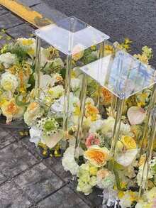 Acrylic Wedding Flower Stand, Geometric Acrylic Vase Pillar Decor Arch, T-Shaped Stage Event Reception Floral Display Rack, Party Home Decor - Clear - View 6