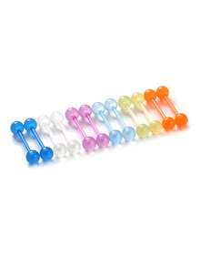 12pcs Multicolor Fluorescent Ball Tongue Studs Nipple Rings Piercing Jewelry, UV Resistant Hypoallergenic, Back To School Halloween Gift - Glow-in-the-dark - View 10