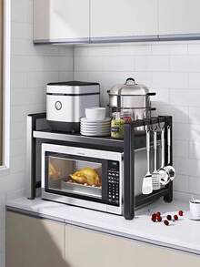 1pc Expandable Kitchen Storage Rack, Microwave Oven Rack, Home Rice Cooker Double Layer Countertop Desktop Organizer - Expandable Storage Rack - View 3