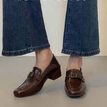 Leder-Loafer für Damen mit Karree-Spitze – Neuer Pendler-Look für Frühling/Herbst mit Blockabsatz; vielseitige Lederschuhe im britischen Stil mit französischem Flair - Braun - Übersicht 2