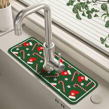 1PC New Christmas Diatom Mud Faucet Absorbent Mat, Kitchen Countertop Faucet Drain Mat Bathroom Sink Drain Mat Cut-Wash Quick Dry Mat - Draining Mat - View 5