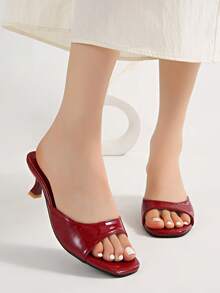 2026 Spring/Summer Korean Style Elegant Square Toe Strap Sandals High Heels Mule Shoes For Women,Kitten Heels - Burgundy - View 8