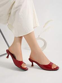 2026 Spring/Summer Korean Style Elegant Square Toe Strap Sandals High Heels Mule Shoes For Women,Kitten Heels - Burgundy - View 7