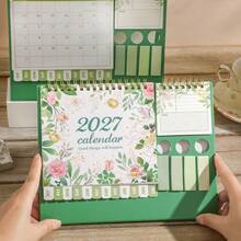 2027 Desktop Calendar With Stickers Labels, Portable Schedule Table Planner Daily Monthly Date Organizer Desk Weekly Calendars Green For New Year Decor Home Office Supplies Presents Birthday - Single Piece - View 3