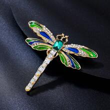 1pc Elegant Alloy Handmade Oil Enamel Emerald & Colorful Rhinestone Dragonfly Brooch, Suitable For Women's Suit, Dress, Commute, Banquet Wear - Dragonfly - View 3