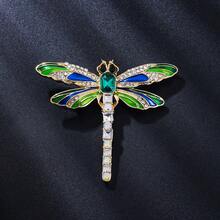 1pc Elegant Alloy Handmade Oil Enamel Emerald & Colorful Rhinestone Dragonfly Brooch, Suitable For Women's Suit, Dress, Commute, Banquet Wear - Dragonfly - View 8