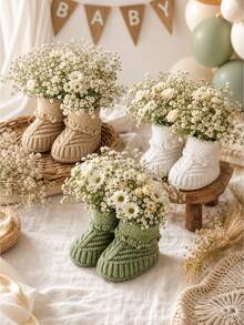 1set Baby Shower Table Decorations Crochet Knitted Baby Booties Bulk Newborn Announcement Boho Table Centerpieces Neutral Gender Reveal Party Decor - Multicolor - View 1