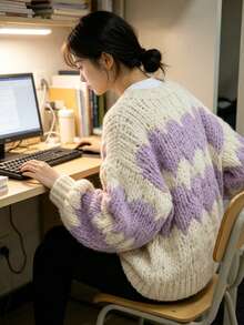 Women's New Long-Sleeve Loose Knit Cardigan For Spring  Autumn - Also Suitable For Winter  Fall Wear - Purple - View 8