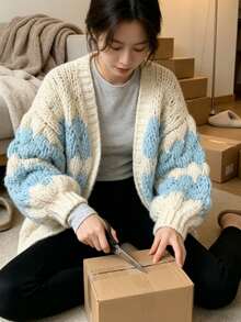 Women's New Long-Sleeve Loose Knit Cardigan For Spring  Autumn - Also Suitable For Winter  Fall Wear - Baby Blue - View 5