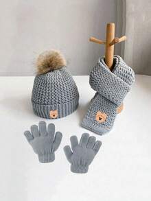 Autumn/Winter Children's Hat Set - Warm Plush Knitted Bear Design Hat, Suitable For 1-3 Years Old Boys And Girls - Multicolor - View 9