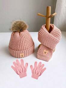 Autumn/Winter Children's Hat Set - Warm Plush Knitted Bear Design Hat, Suitable For 1-3 Years Old Boys And Girls - Multicolor - View 8