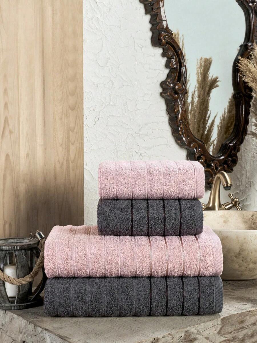 Fluffy 4-Piece Bath Towel Set - Pink - View 1