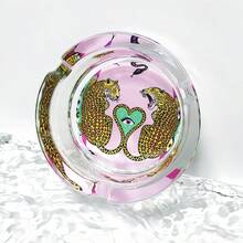 Fashionable Leopard Pattern Glass Ashtray, 3.34 Inch Round Ashtray, Home Decor Gift For Friends, Cartoon Animal Theme Ashtray - Colorful - View 4