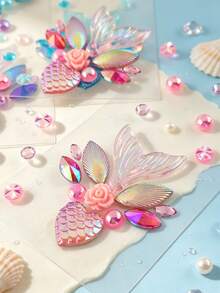 1pc / 4pcs Mermaid Tail Face Gem Stickers, Holographic Face Jewel Sticker, Flash Fish Tail Design, Acrylic Face Gems For Beach Vacation/Music Festival Face Makeup, Mermaid Style Face Gems,Rhinestone Face Sticker,Halloween Costume - Multicolor - View 10
